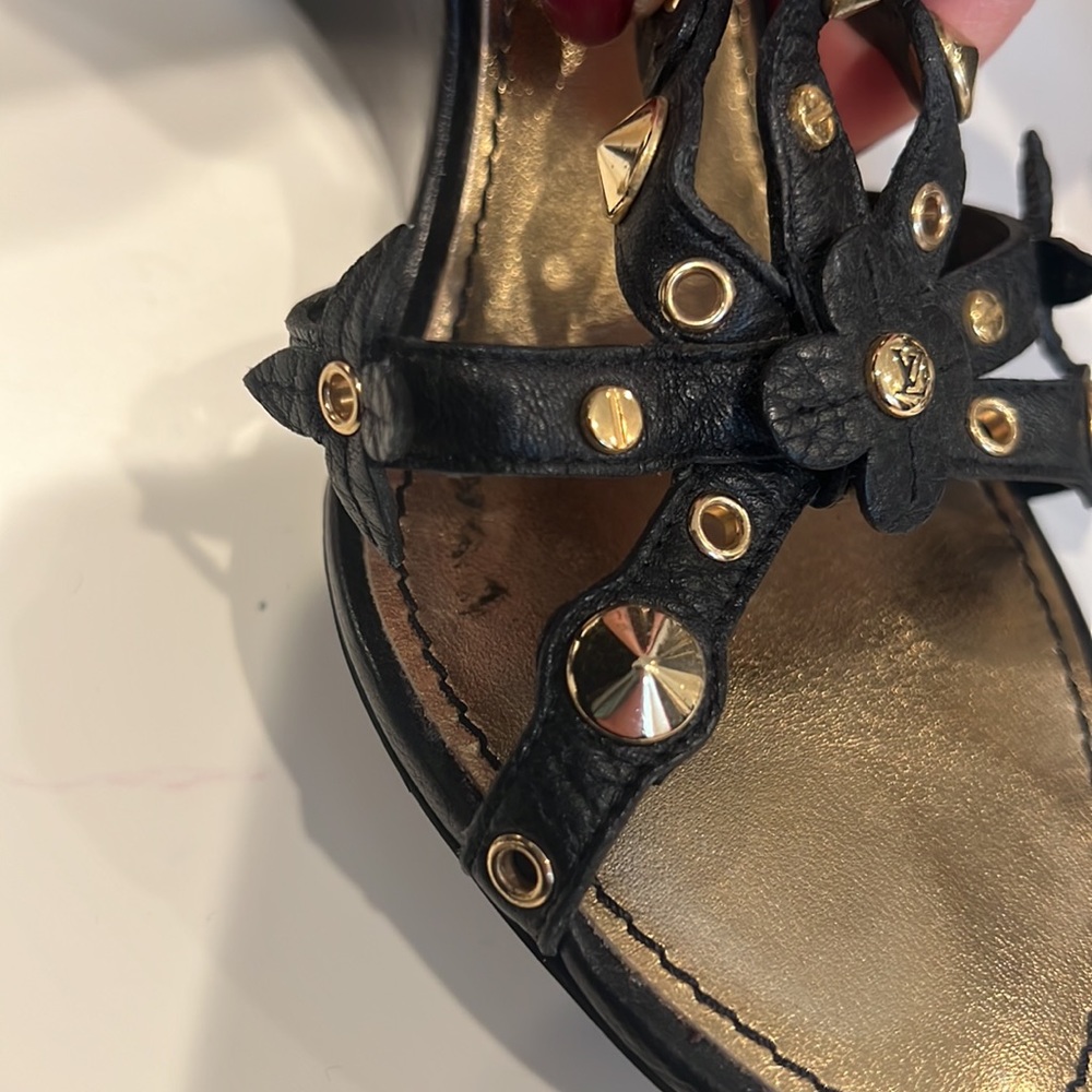 Louis Vuitton Black/Gold Wedge Sandals - Picture 12 of 15